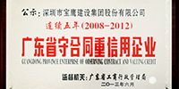 集团公司连续五年荣获“广东省守合同重信用企业”荣誉称号